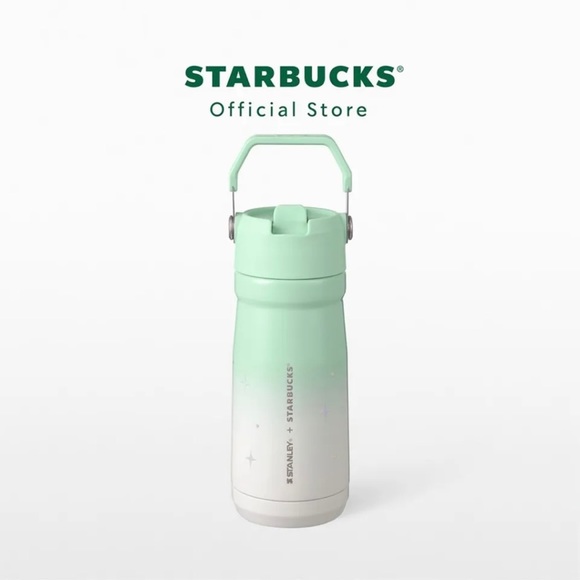 Starbucks Thailand Stainless Steel STANLEY White Mint Iridescent Star Dust 17oz. - Picture 1 of 12